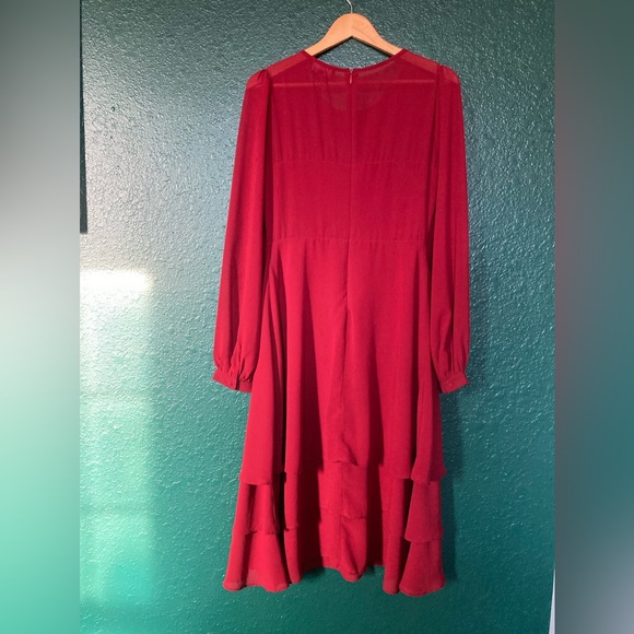 Lulus medium Clear Wine Red Long Sleeve Tiered Midi GUC LINED! - Picture 6 of 11